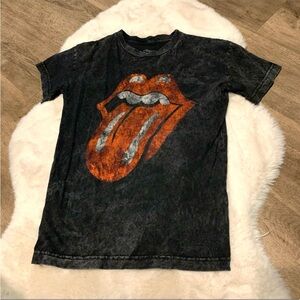 Rolling Stones logo charcoal gray 100% cotton graphic print grunge crew t-shirt